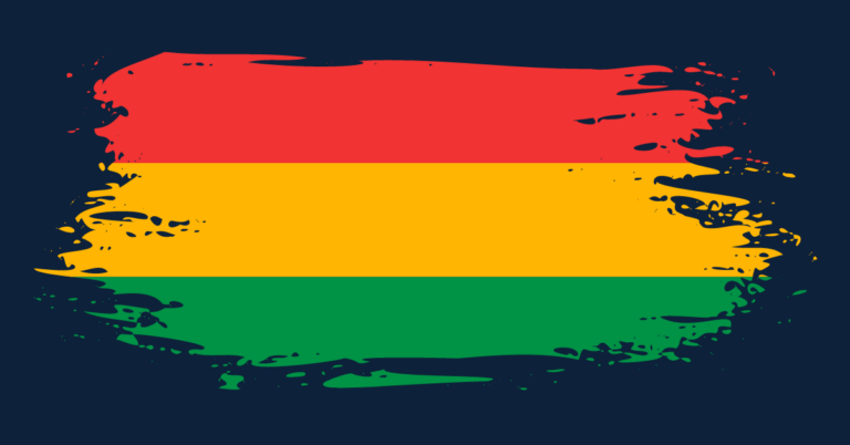 A grunge-style illustration of a flag with three horizontal stripes: red on top, yellow in the middle, and green on the bottom, set against a dark blue background.