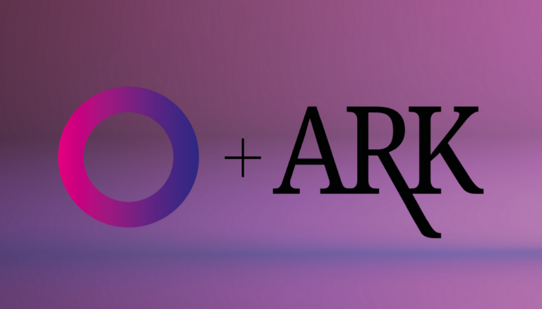 A purple and pink gradient circle next to a plus sign and the word ARK in bold black letters on a purple background.