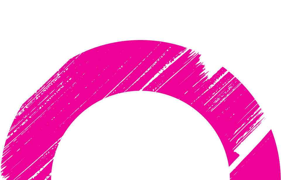 Bold magenta brushstroke arc with a textured, scratched finish