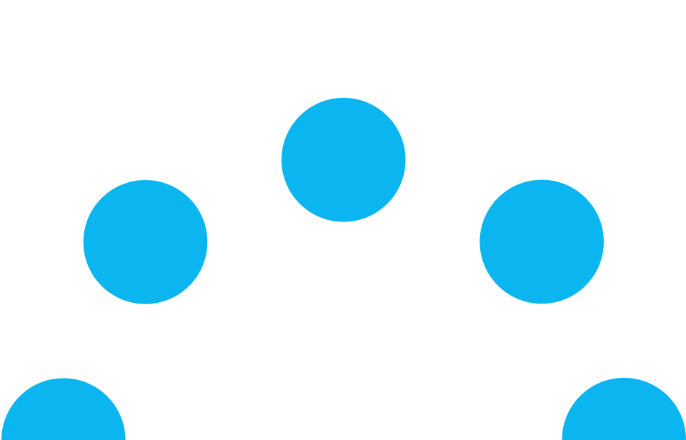 Five blue dots arranged in an arch
