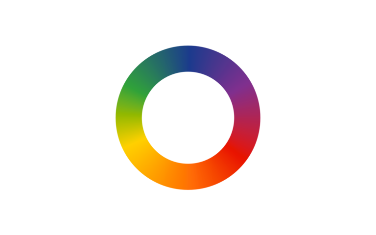 A circular ring with a gradient transitioning through blue, purple, red, orange, yellow, and green on a white background.