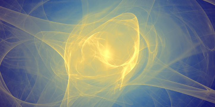 Abstract digital art featuring glowing yellow swirling lines radiating from a bright centre, set against a soft blue background, creating a dynamic and ethereal effect.